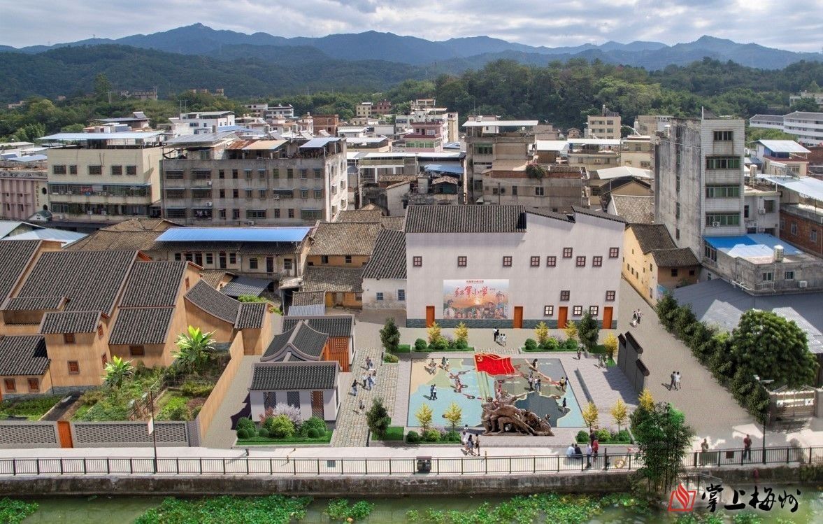 ↑位于梅江河圩鎮段碧道沿線的紅色休閑廣場效果圖。 （長沙鎮供圖）
